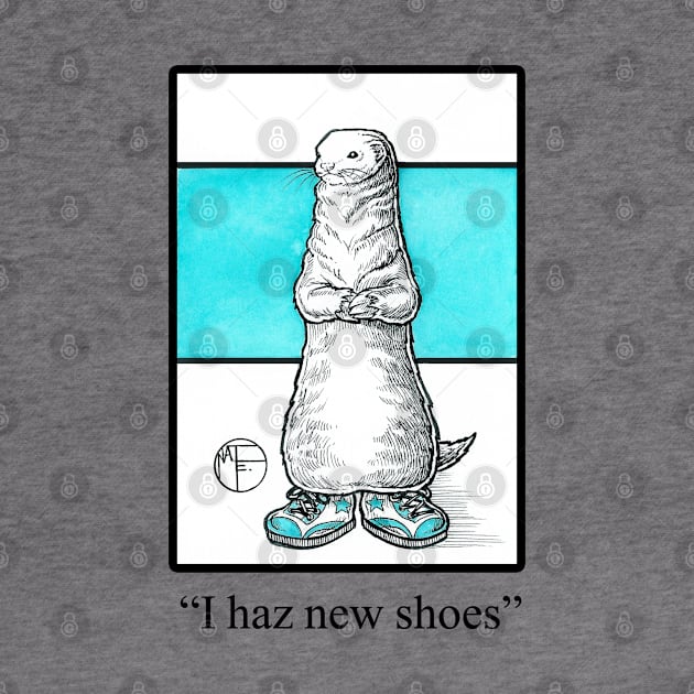 Ferret in Big Shoes - I Haz New Shoes - Black Outlined Version by Nat Ewert Art